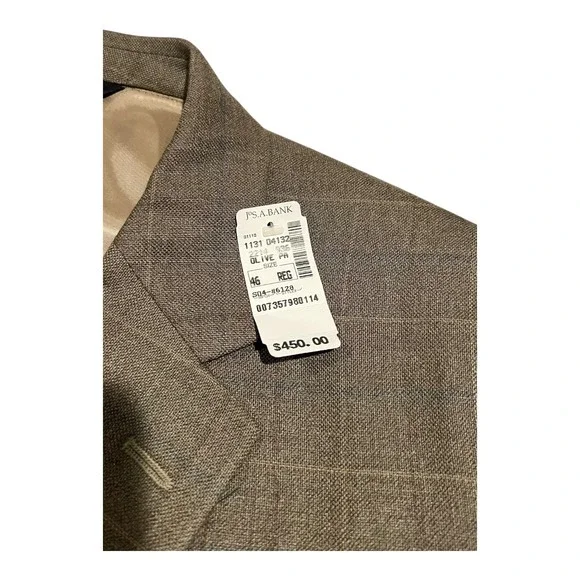 NWT Jos. A. Bank‎ Men's 46R Brown Silk Wool Plaid 2-Button Executive Jacket